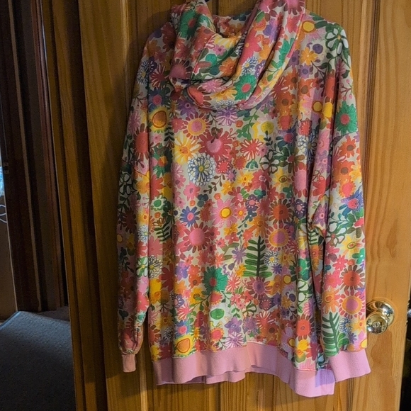 Natural Life Pink and Green Floral Hoodie - Picture 3 of 3